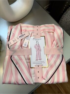 Victoria's Secret Pink and White Striped Satin Pajama Set